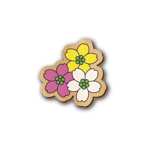 3 Flowers - Hand-painted Wooden Pin