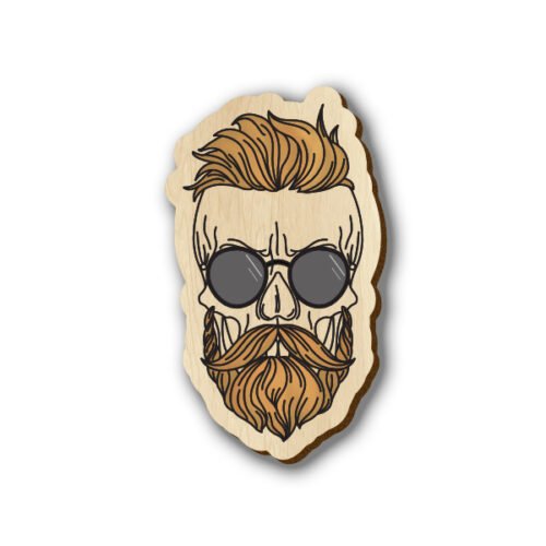 Bearded Skull with Sunglass - Hand-painted Wooden Pin