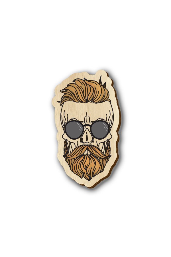 Bearded Skull with Sunglass - Hand-painted Wooden Pin