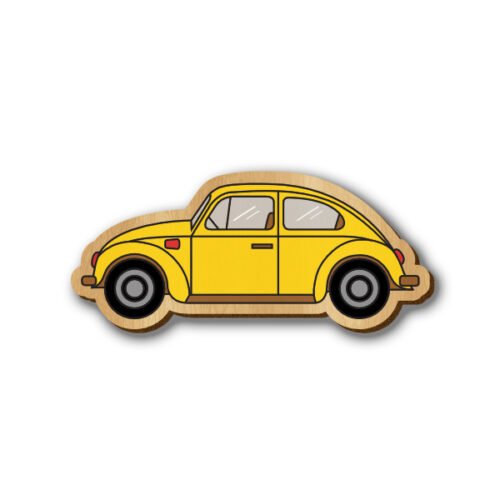 Yellow Beetle Car - Hand-painted Wooden Pin
