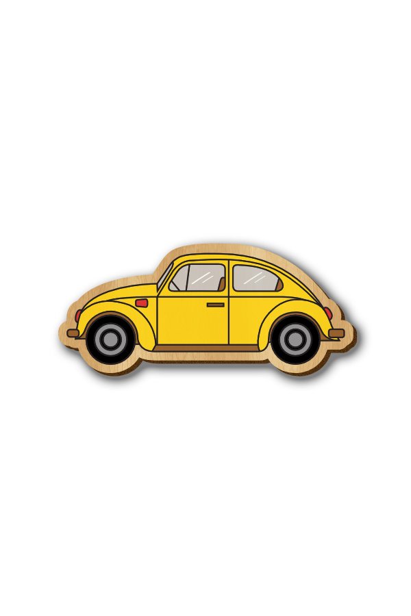 Yellow Beetle Car - Hand-painted Wooden Pin