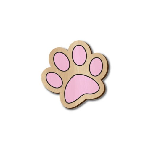 Pink Dog Paw - Hand-painted Wooden Pin