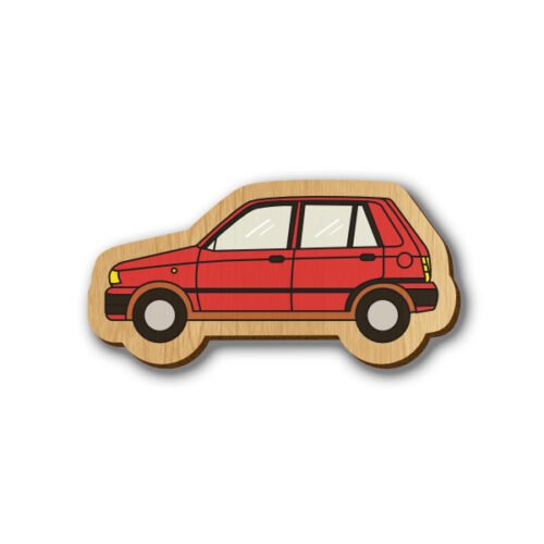Red Maruti 800 Car - Hand-painted Wooden Pin