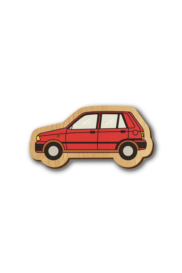 Red Maruti 800 Car - Hand-painted Wooden Pin
