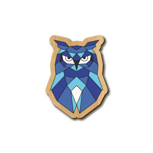 Blue Geometric Owl - Hand-painted Wooden Pin