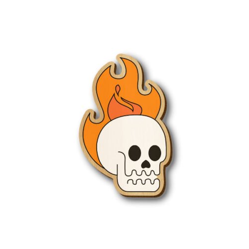 Skull on Fire- Hand-painted Wooden Pin