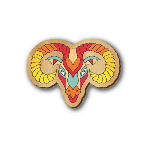 Aries Zodiac Sign - Hand-painted Wooden Lapel Pin