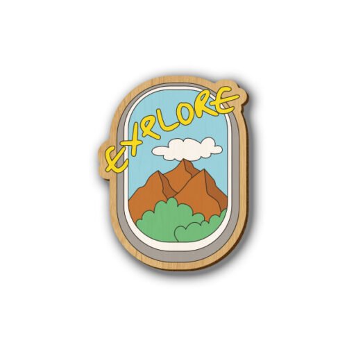 Explore Text - Hand-painted Wooden Lapel Pin