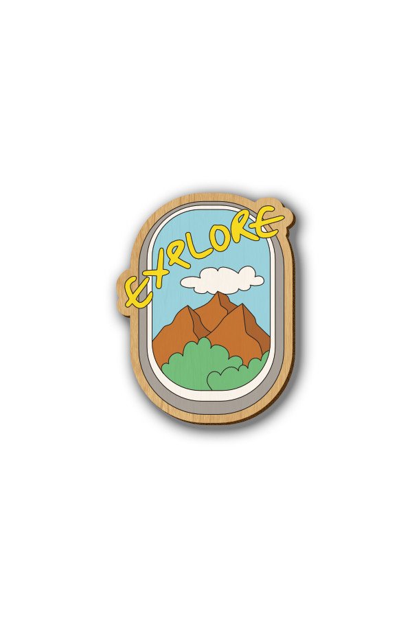 Explore Text - Hand-painted Wooden Lapel Pin