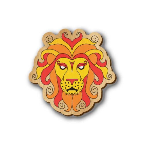 Leo Zodiac Sign - Hand-painted Wooden Lapel Pin
