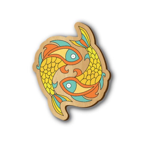 Pieces Zodiac Sign - Hand-painted Wooden Lapel Pin
