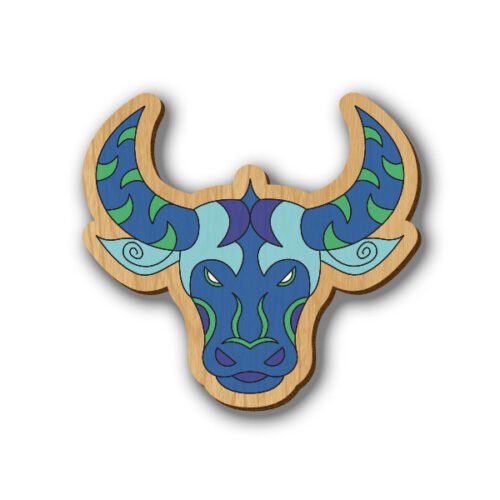 Taurus Zodiac Sign - Hand-painted Wooden Lapel Pin
