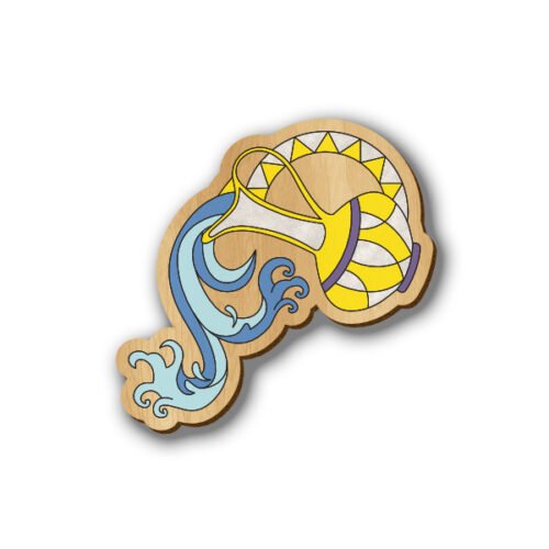 Aquarius Zodiac Sign - Hand-painted Wooden Label Pin