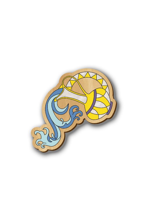 Aquarius Zodiac Sign - Hand-painted Wooden Label Pin