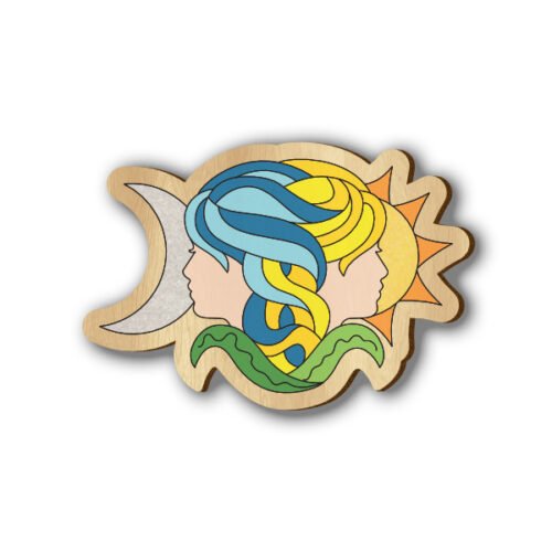 Gemini Zodiac Sign - Hand-painted Wooden Lapel Pin