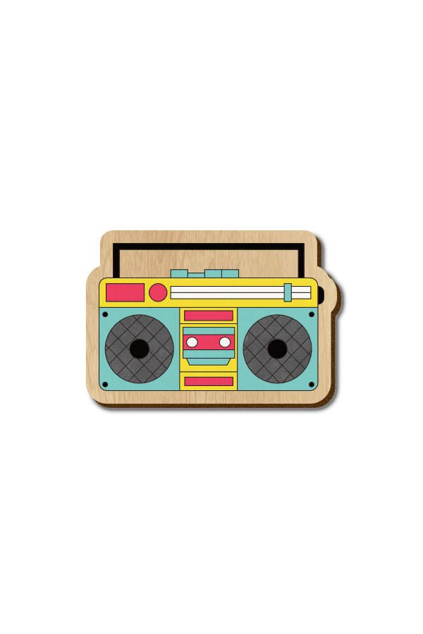 Boombox Speaker - Hand Painted Wooden Lapel Pin